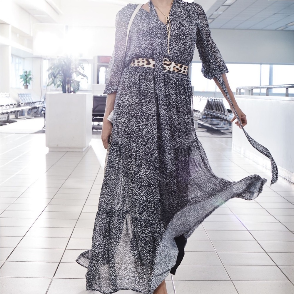Leopard Animal Print Long Maxi Dress Black & White Size Medium Tall Eva Mendez